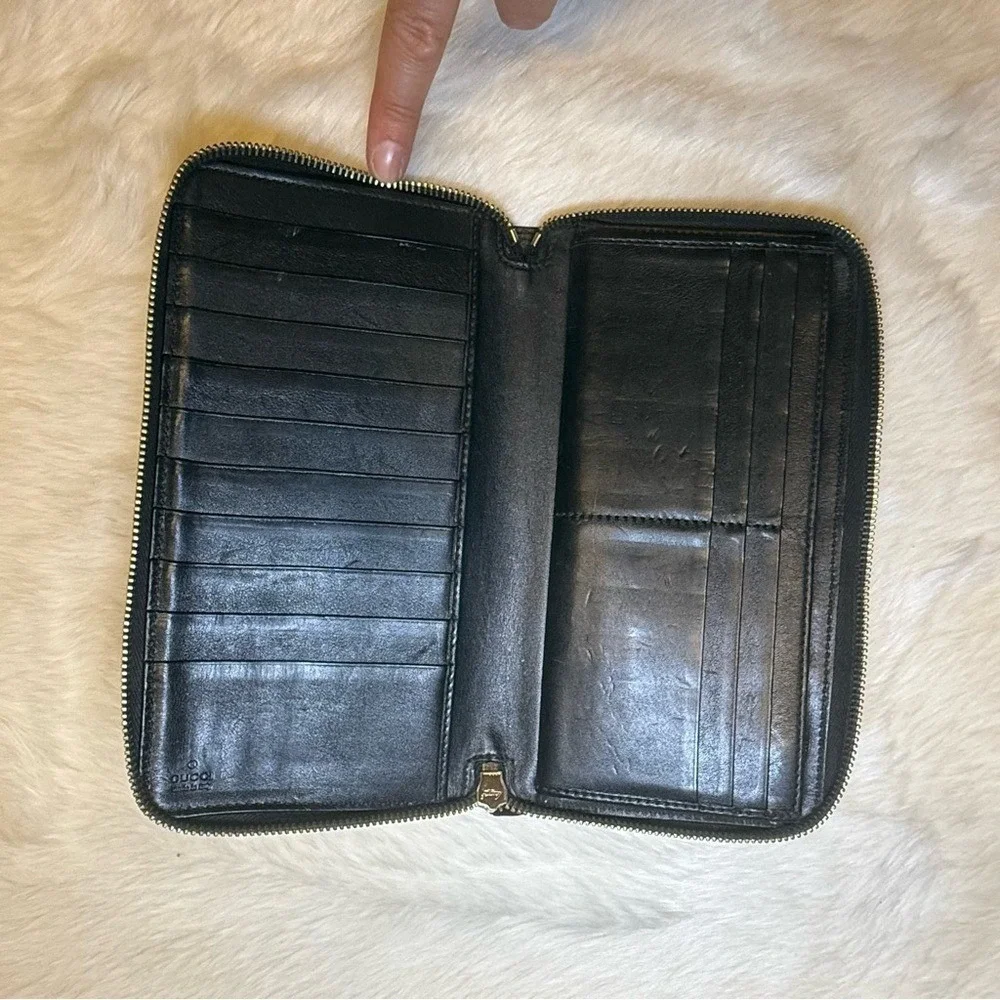 Gucci Black Monogram Leather Zip Wallet